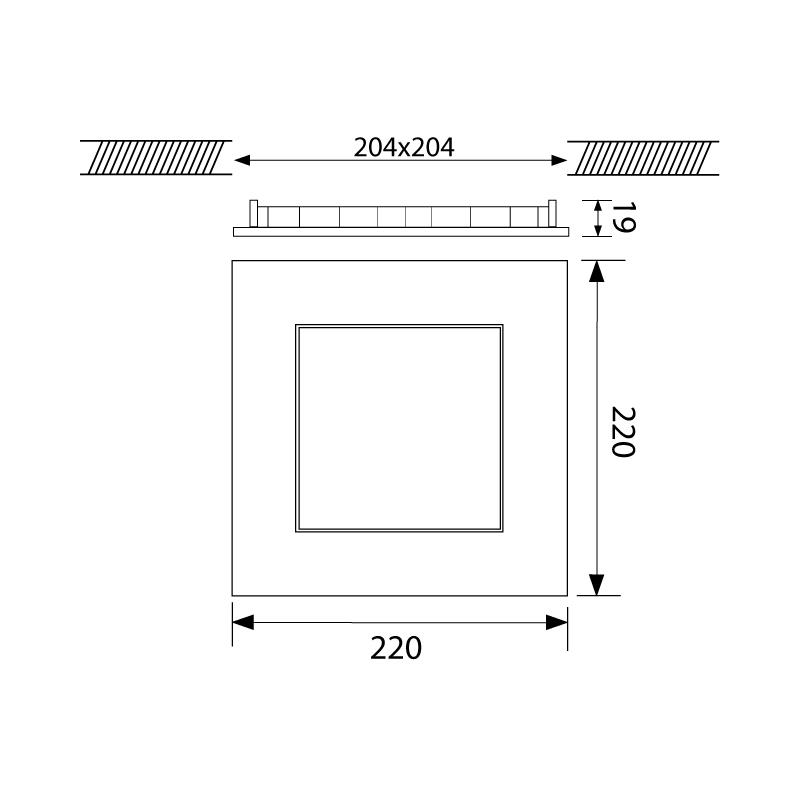 Afbeeldingen van Pro-Ceiling 220x220x19mm inbouw, sparing 204x204mm, 22W, 2700K, wit