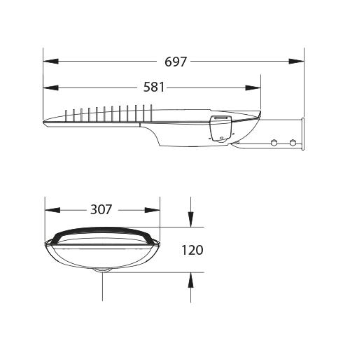 Afbeeldingen van Pro-Strada Basic Midi streetlight opzet/opschuif, 120W, 16800Lm, 5700K, Ra70