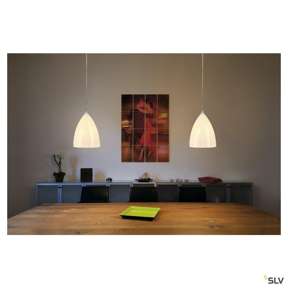Afbeeldingen van TONGA, pendelarmatuur, A60, rond, wit, keramische lampenkap, zilvergrijze plafon